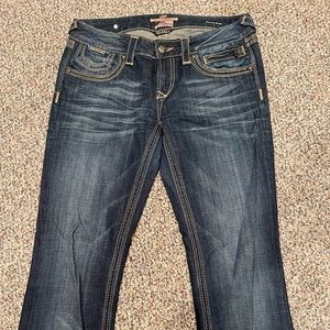 Express jeans, dark wash, low rise